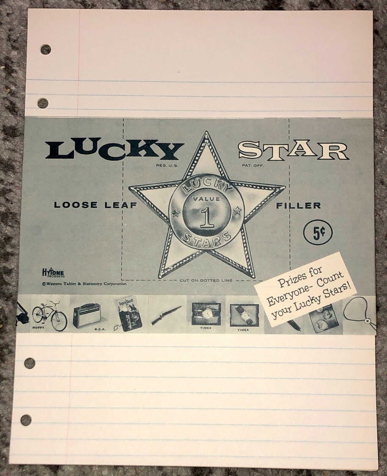 Vintage Loose Leaf Paper in Pack 18 Sheets Original Lucky Star 1960\'s Old Stock