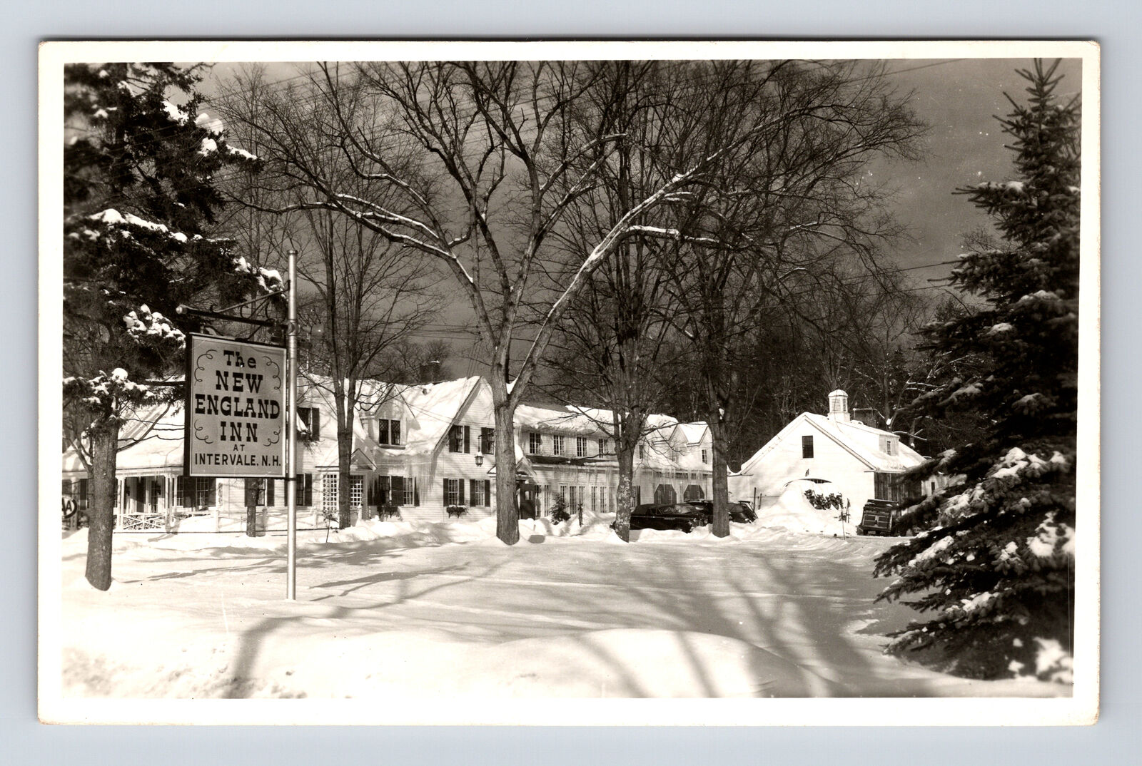 RPPC The New England Inn Hotel in Winter Snow Intervale NH Real Photo Postcard