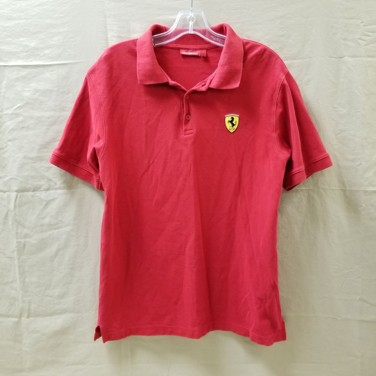Official Ferrari Scuderia Red Embroidered Polo Short Sleeve Shirt Men's Sz M