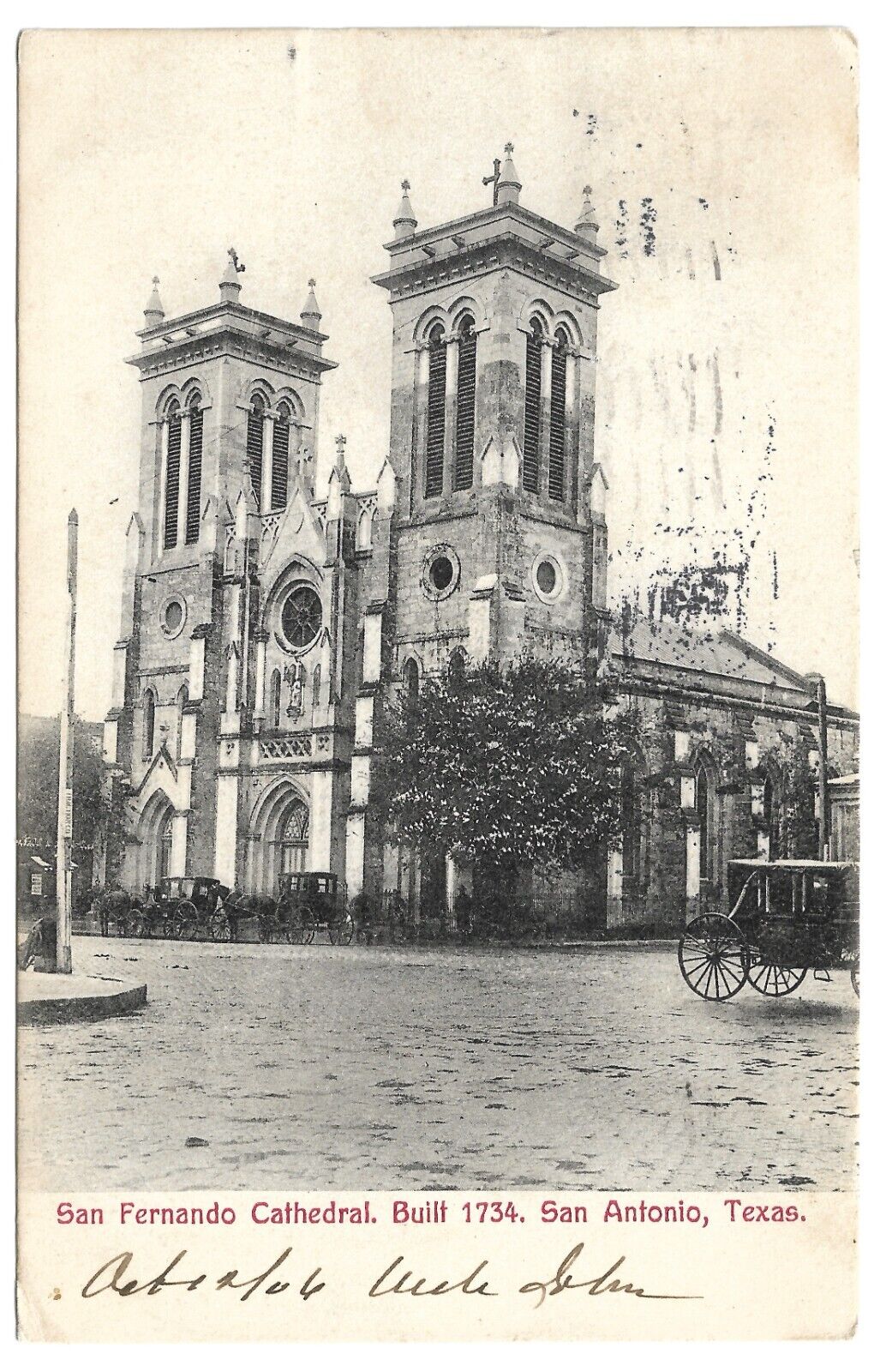 San Antonio Texas TX San Fernando Cathedral Horse Carriage 1906 Vintage Postcard