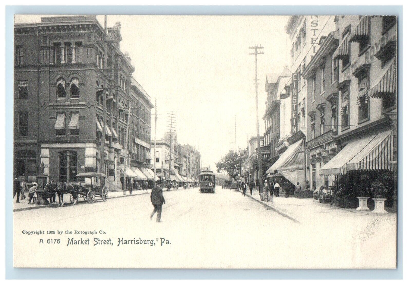 c1905 Market Street View Trolley Harrisburg Pennsylvania PA Rotograph Postcard
