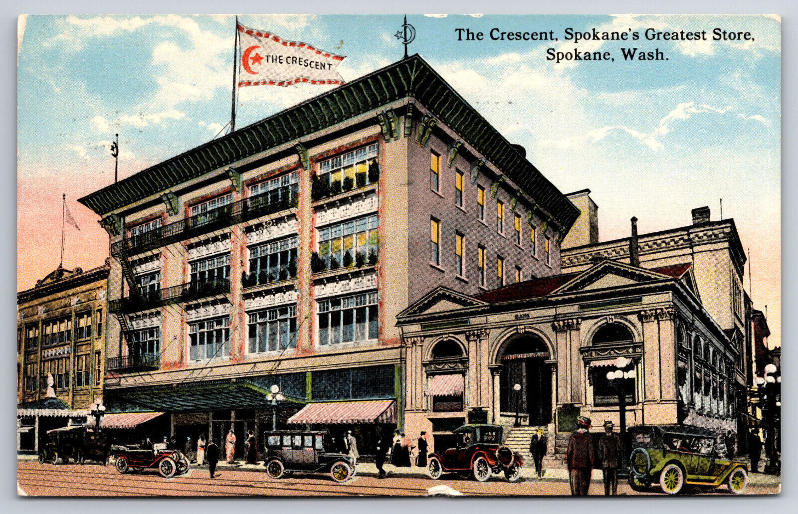 A799 Vtg Postcard  King County Court House Cresent Seattle Old Car Street View