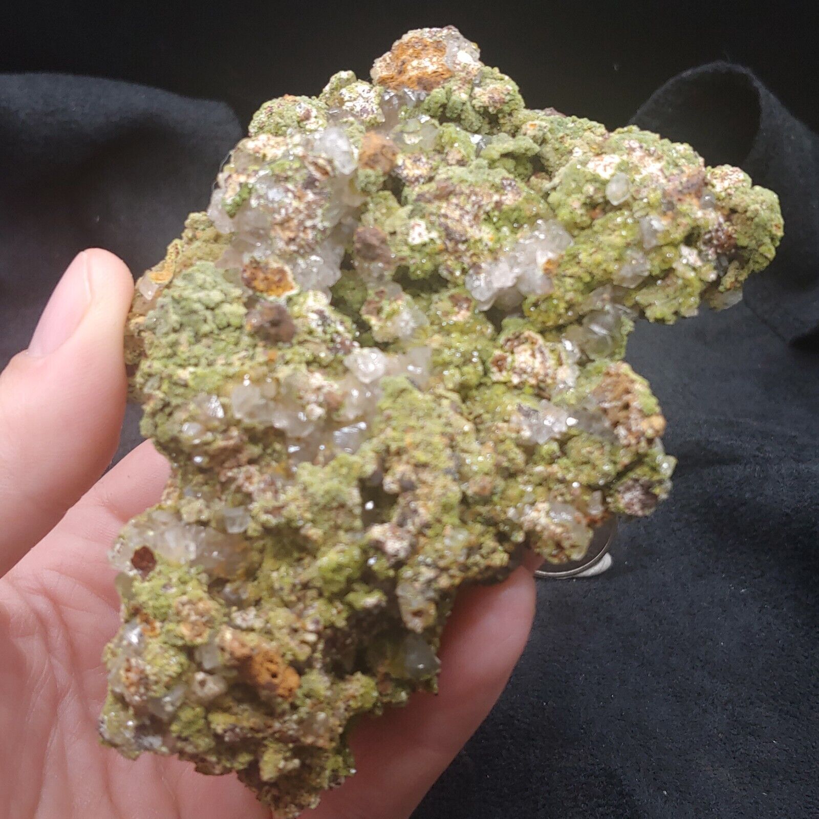 Green Mimetite with Calcite Crystals, UV Reactive