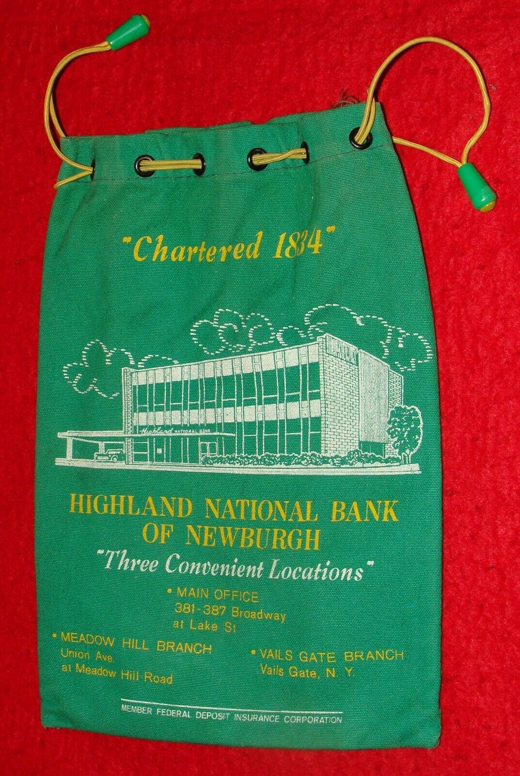 Vintage Newburgh NY Bank Deposit Money Bag Highland National Bank Orange County