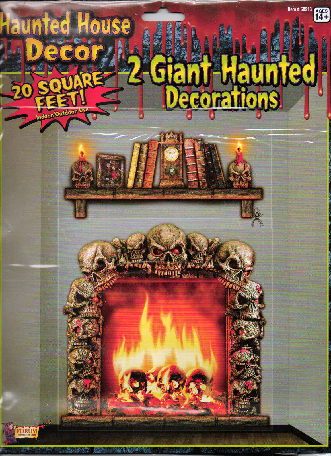 Gothic 4x5 FIREPLACE SKULLS WALL DECORATION Halloween Haunted House Scene Setter