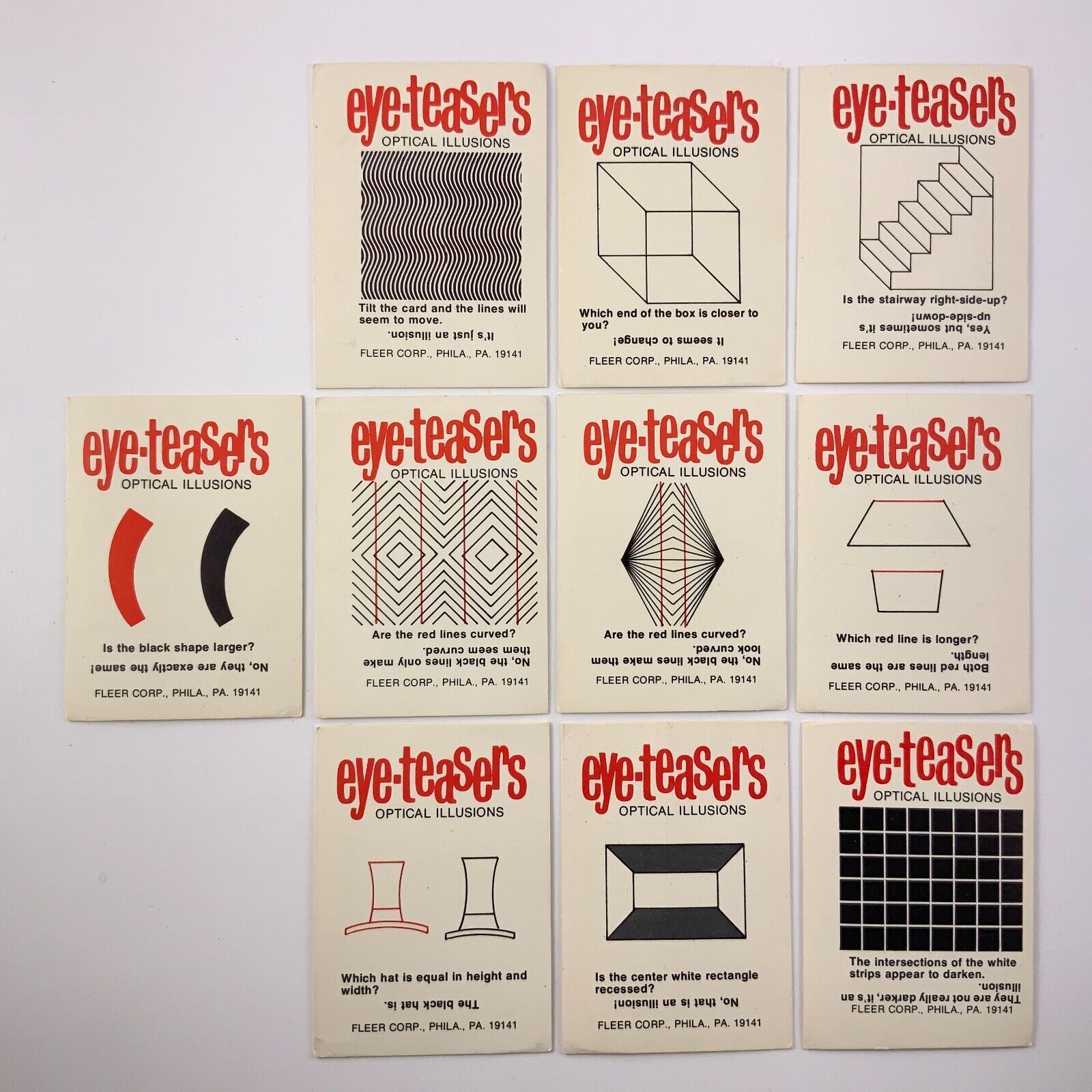Eye-Teasers Optical Illusions Fleer Corp Cards Lot of 10 FF826