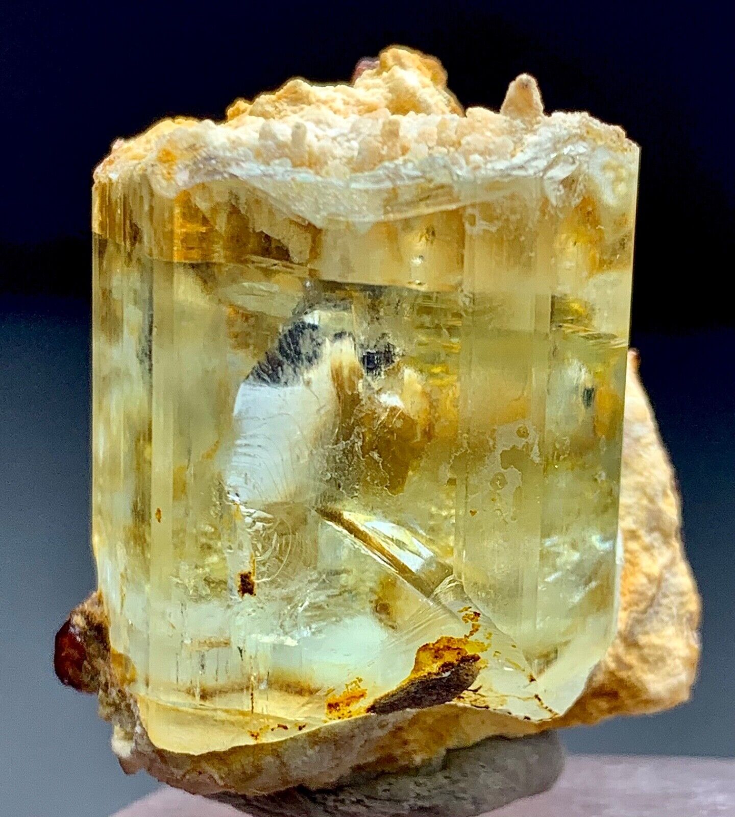 110 Carat Aquamarine Crystal With Garnet Inclusion Specimen From Skardu Pakistan