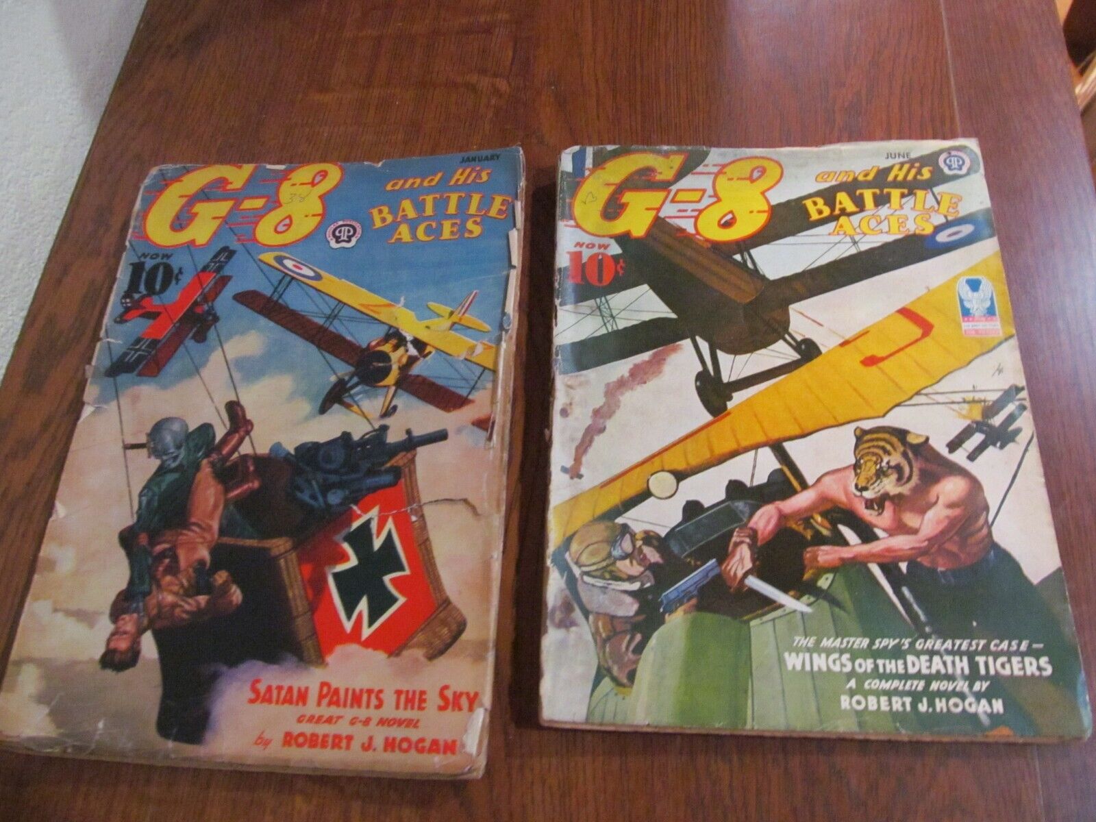 vintage G-8 AND HIS BATTLE ACES PULPS, JANUARY 1938 & NOVEMBER 1944, LOW GRADE
