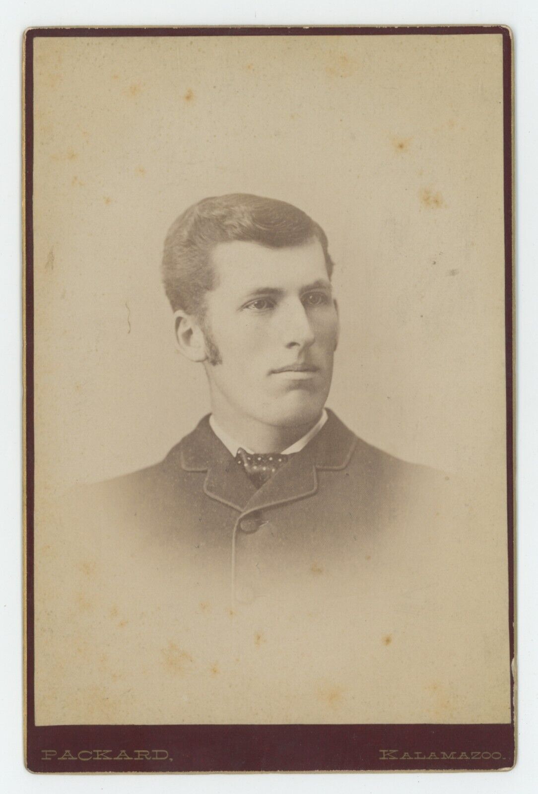 Antique Circa 1880s Cabinet Card Handsome Young Man Sideburns Suit Kalamazoo, MI