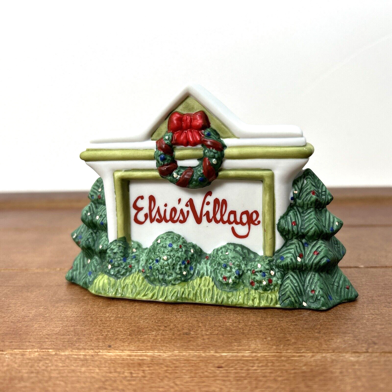 Vintage Christmas Handpainted Porcelain Elsie\'s Village Sign Figurine
