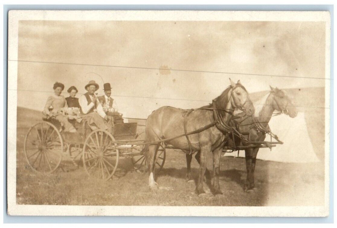 c1910\'s Men Women Wagon Horses Team Tent Farm Colorado CO RPPC Photo Postcard
