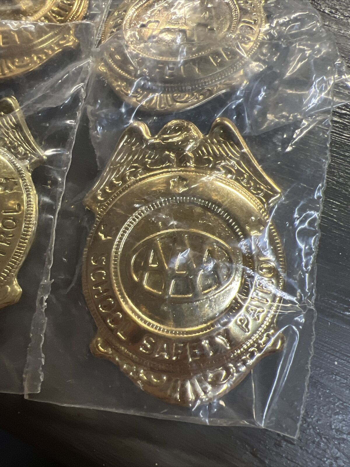 1x Vintage AAA Gold Toned School Safety Patrol Badge Metal
