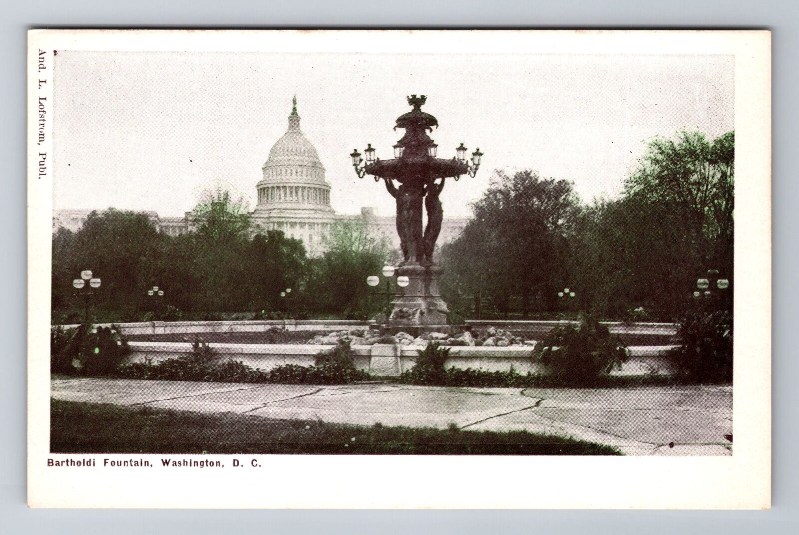 Washington D.C. Bartholdi Fountain, Capitol Building, Vintage Souvenir Postcard
