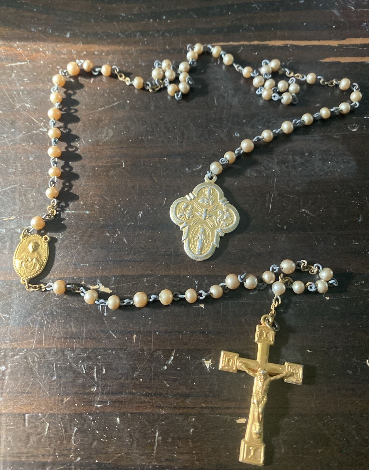 Vintage Catholic Mary & Jesus Religious Medal & Crucifix