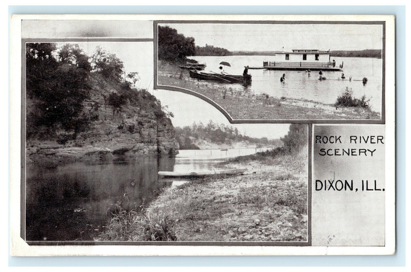 Multiview Rock River Scenery Dixon Illinois c1910 Boats Vintage Antique Postcard