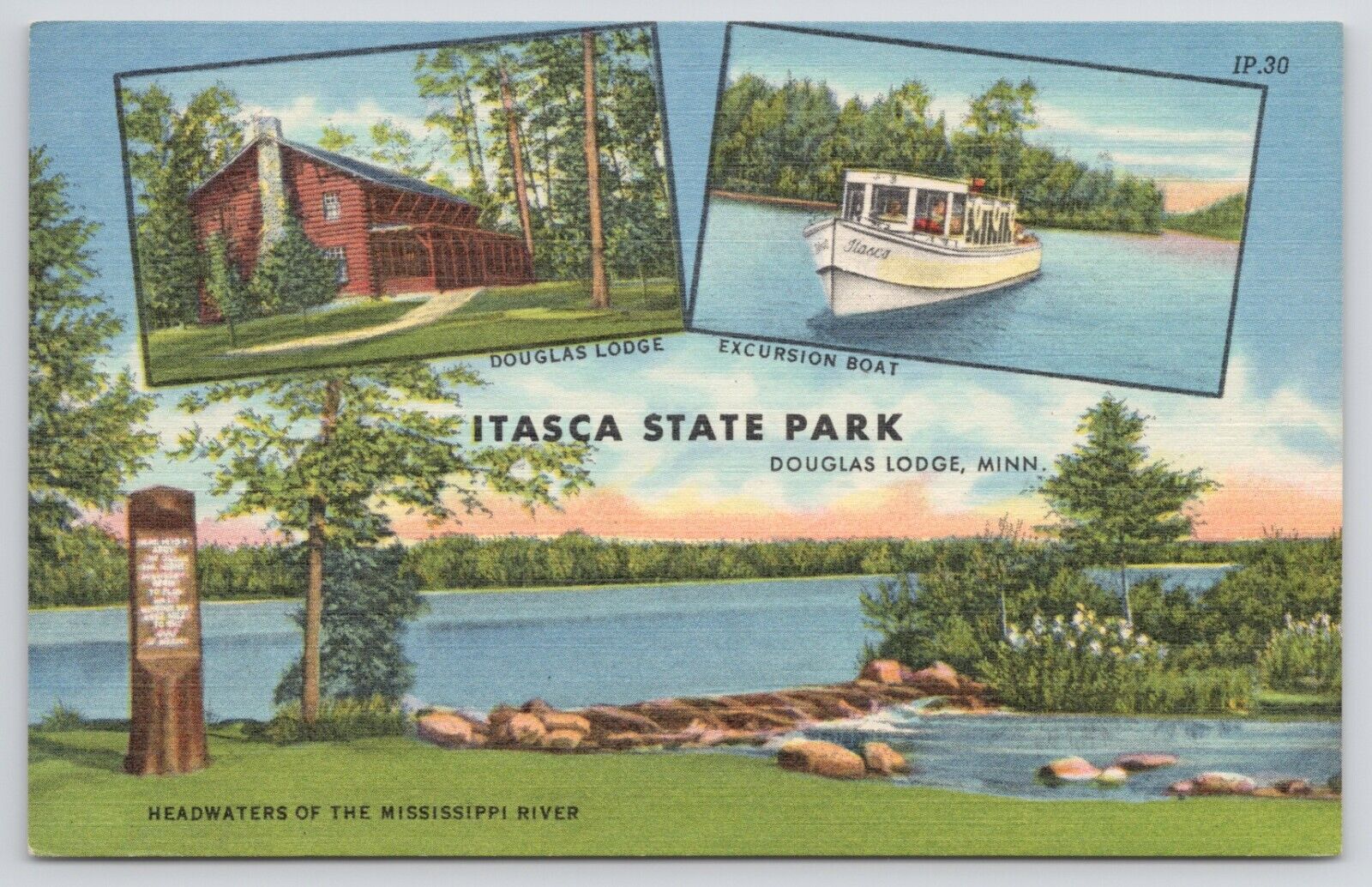 Douglas Lodge Minnesota Itasca State Park Linen Postcard