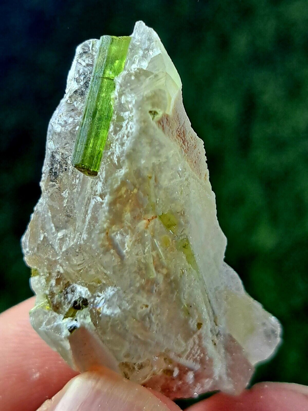 54carats A stunning piece of greenish tourmaline specimen crystal on quartz