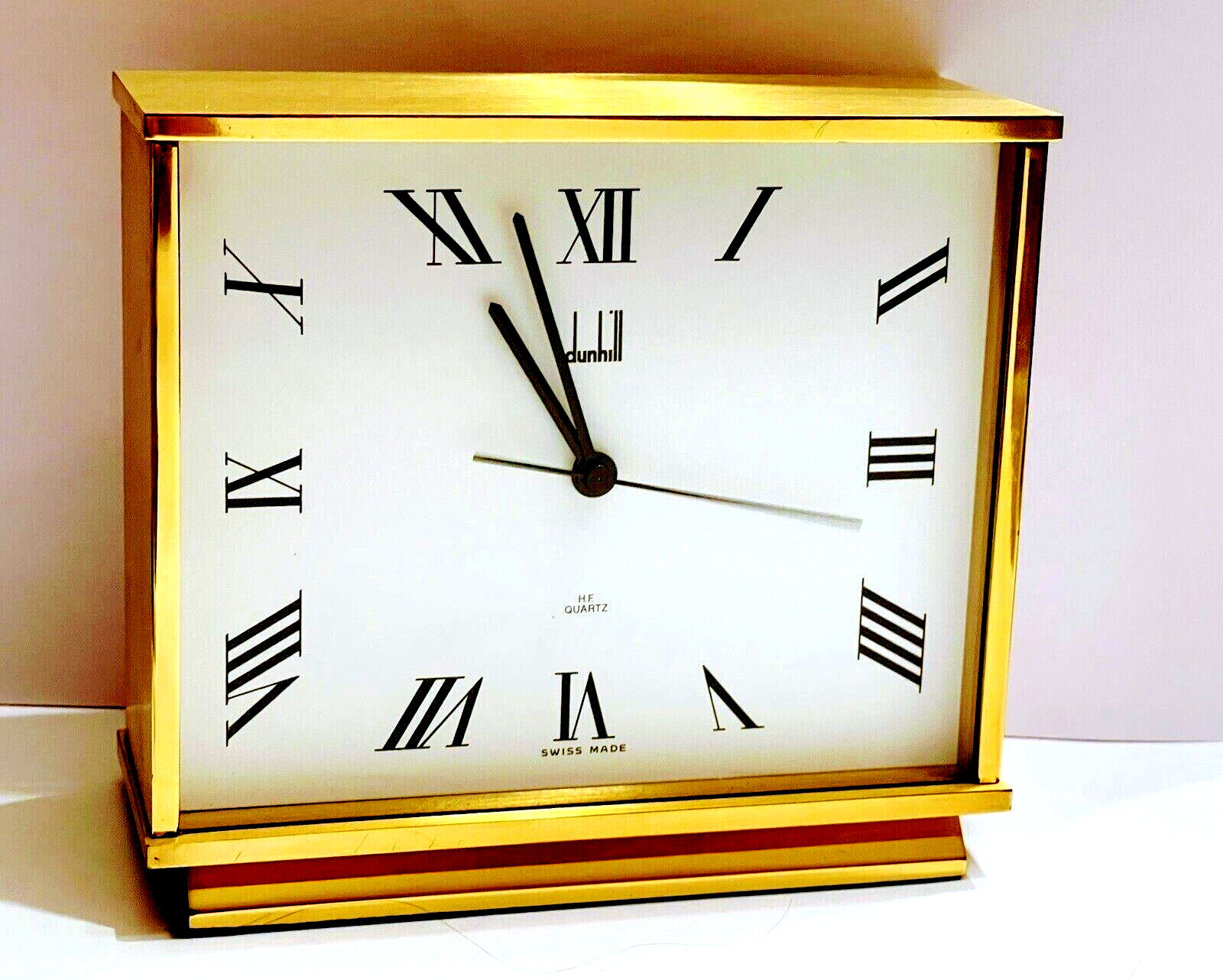 Alfred E Dunhill Desk Clock Heavy Brass Swiss Made HF Quartz Ultra Rare