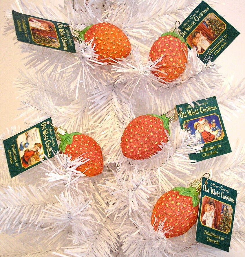 LOT OF (5) SUGAR STRAWBERRY - OLD WORLD CHRISTMAS BLOWN GLASS ORNAMENTS - NEW