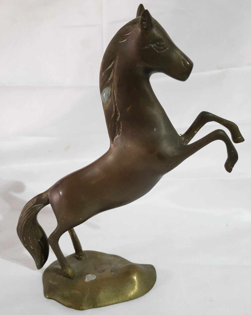 Vintage solid brass horse on hind legs, rearing decorative figurine collectible
