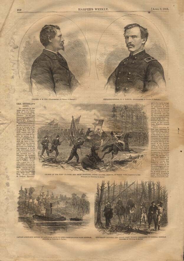 HARPER\'S WEEKLY 4/8 1865 Gen Sherman\'s Army Col P M Poe Gen H A Barnum