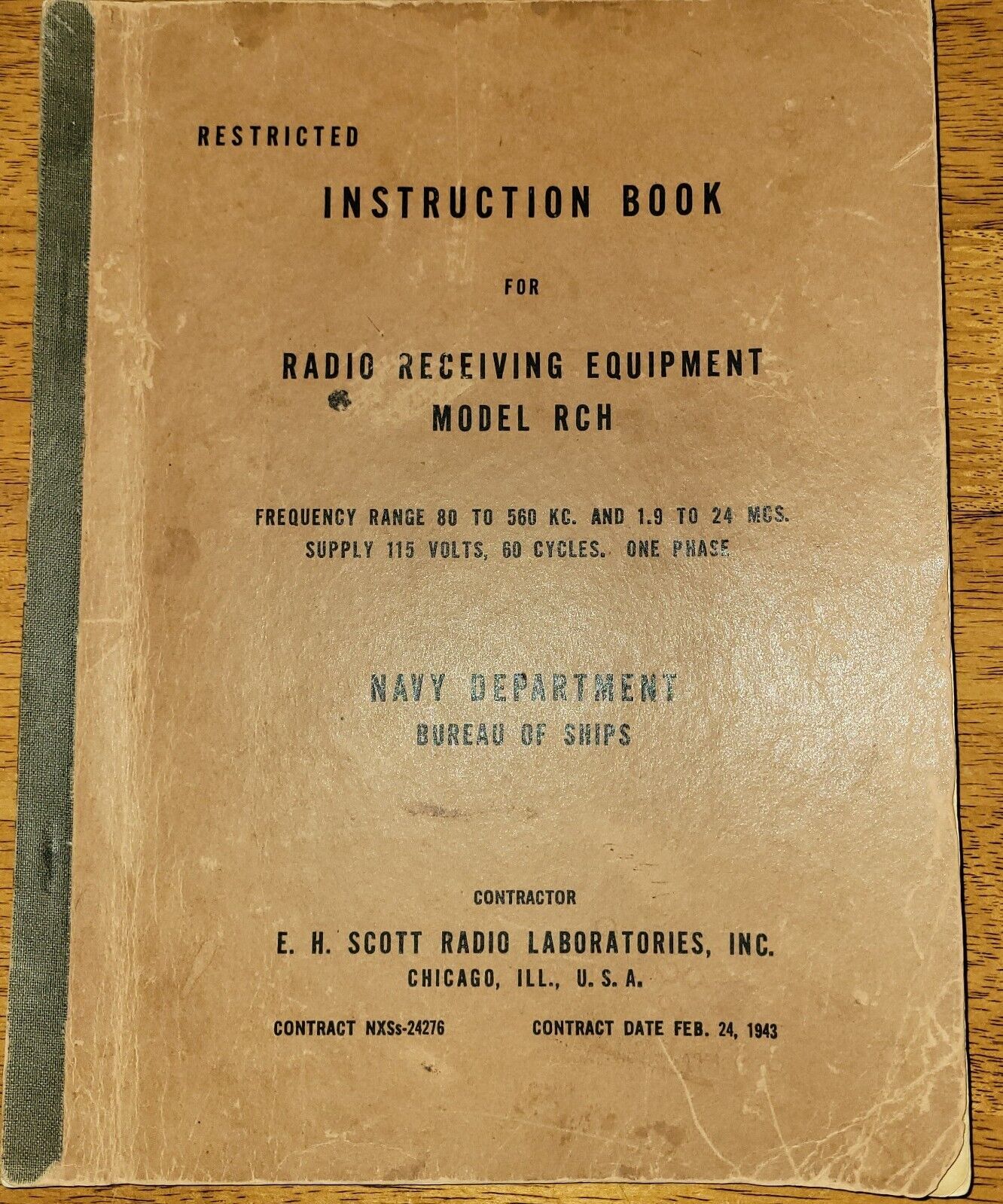Original WW2 1943  E H Scott RCH Navy Radio Receiver Instruction Manual