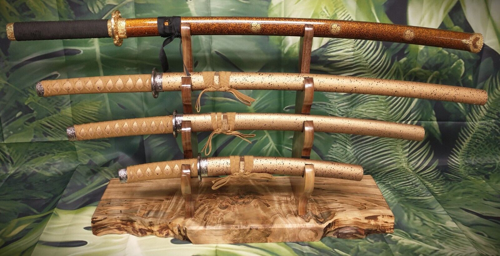 Exotic Beautiful Ambrosia Burl Maple Rustic 4 Tier Samurai Sword Display Gift