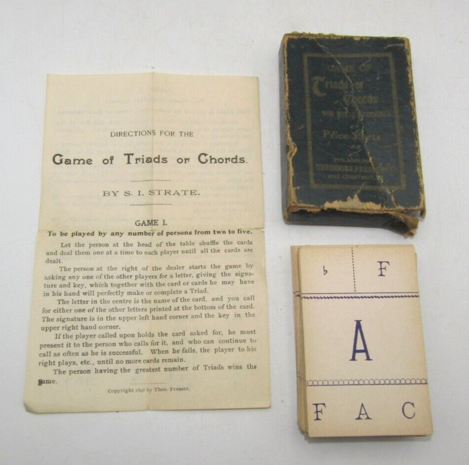 ANTIQUE GAME OF TRIADS OR CHORDS MUSICAL CARD GAME 1898 (IOB & Instructions)