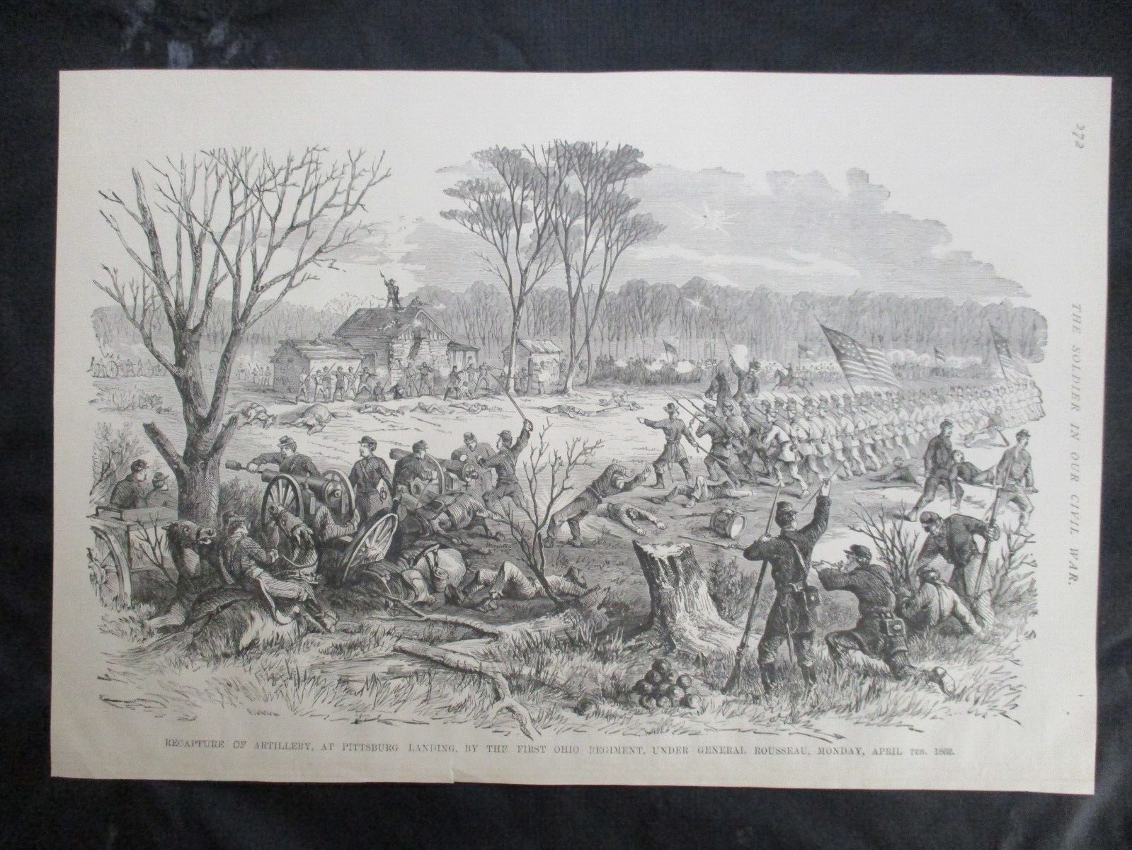 1884 Civil War Print- Battle of Shiloh, Tennessee, 1862, Recapture of Artillery