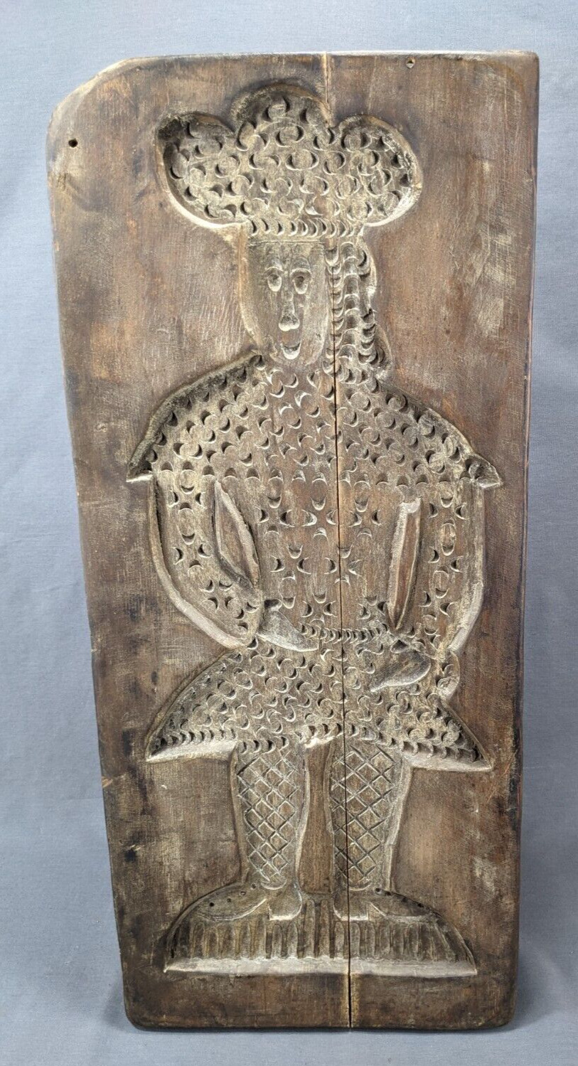Antique Large Carved Wood Dutch Speculaas Springerle Double Sided Bride & Groom