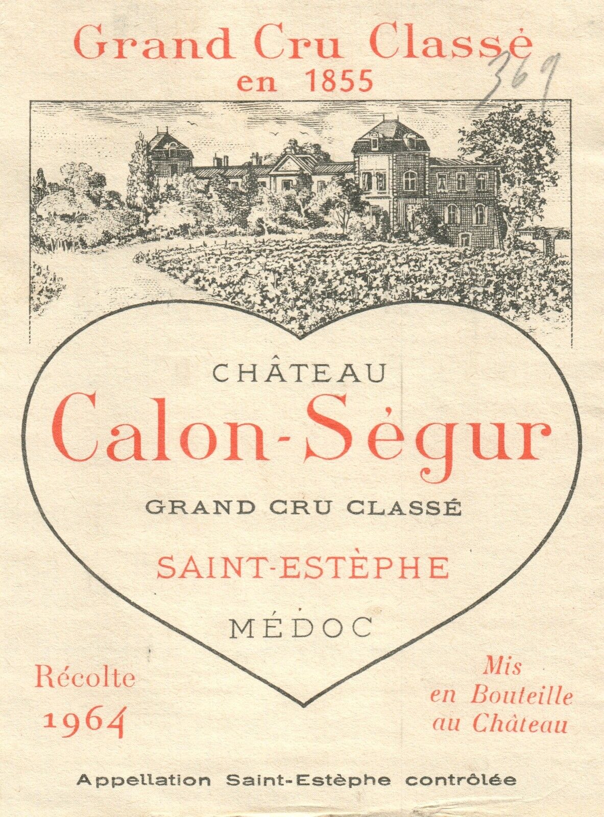 1960s Chateau Calon-Segur French Wine Label St Estephe France Original A465