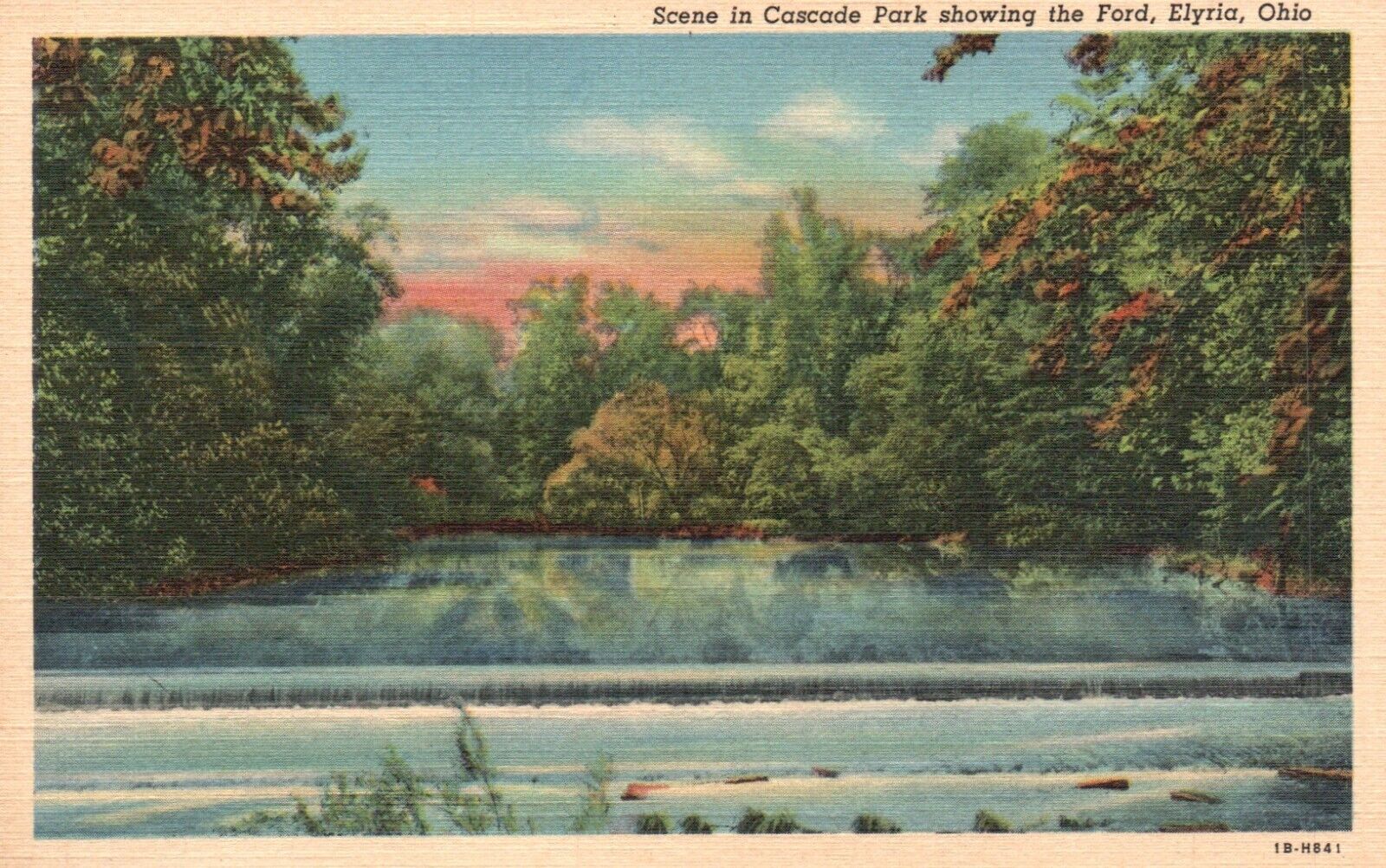 Postcard OH Elyria Ohio Cascade Park showing the Ford Linen Vintage PC e4342