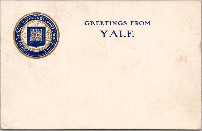 1908 YALE UNIVERSITY Greetings Postcard School Seal / New Haven CT - 1908 Cancel