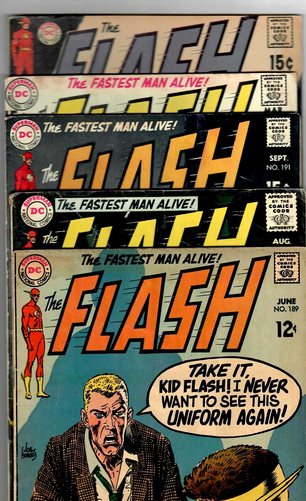 The Flash # 189,190,191,195,198 (4.5) 1969-1970 D.C. Late Silver-Age 5 Book Lot