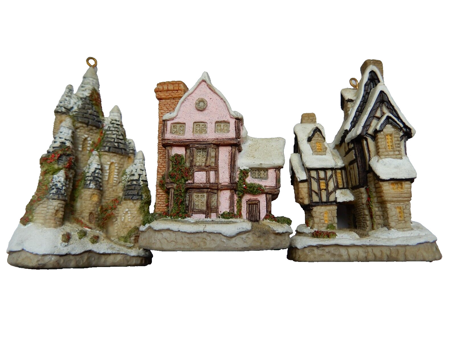 Three retired David Winter Cottage Christmas Ornaments, One price