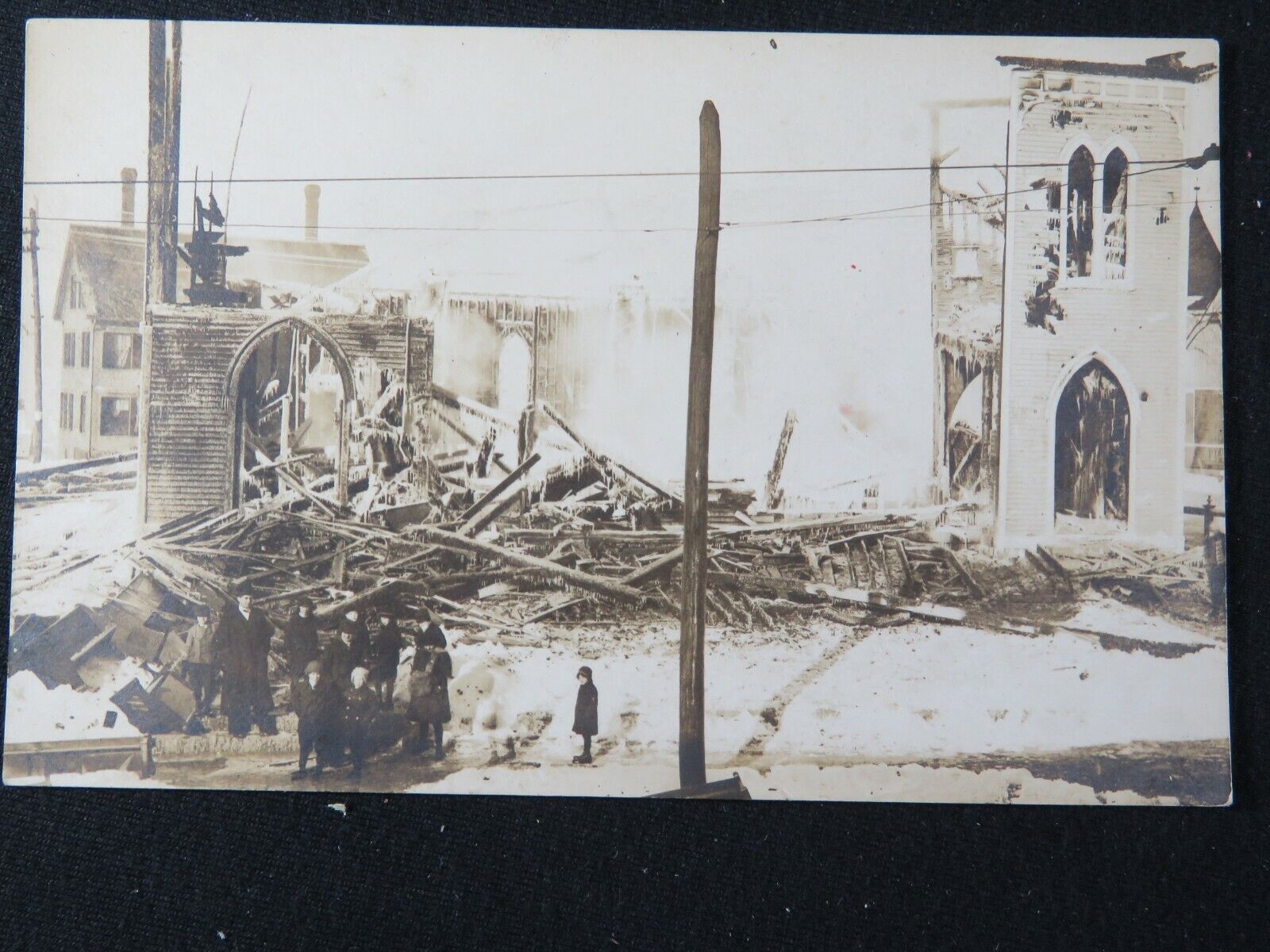 Antique Postcard RPPC Church Burns To Ground People Out Front Rare B6821