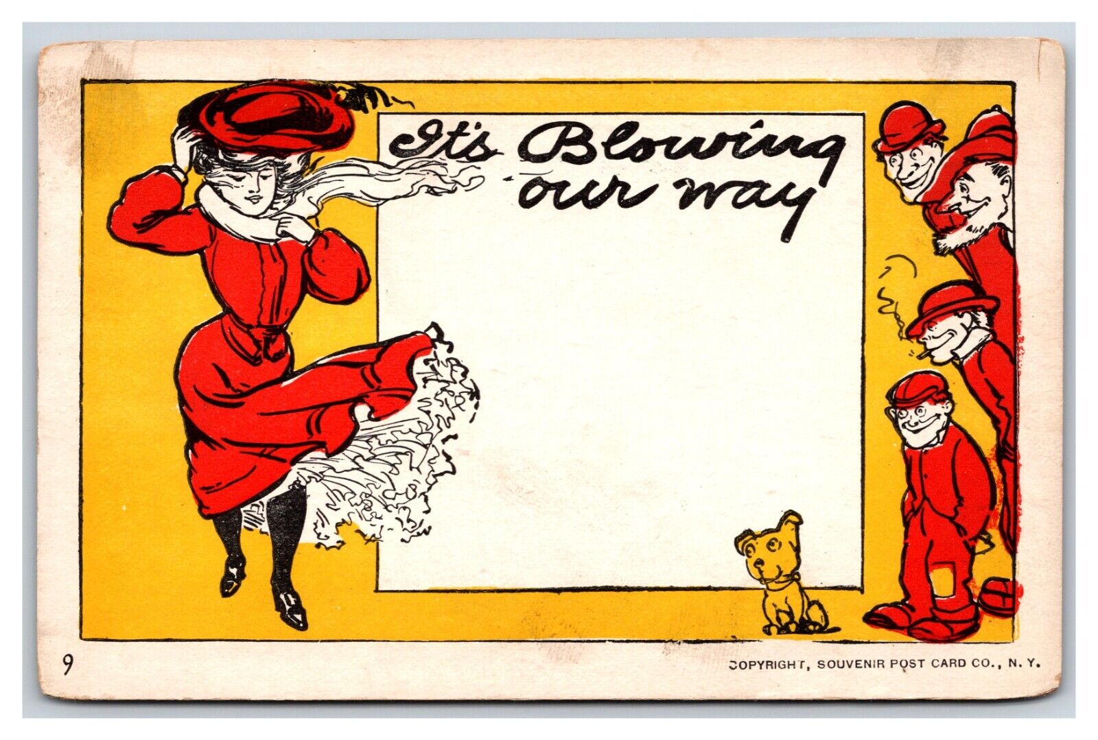Comic Its Blowing Our Way Woman In Dress Creepers UNP DB Postcard S1