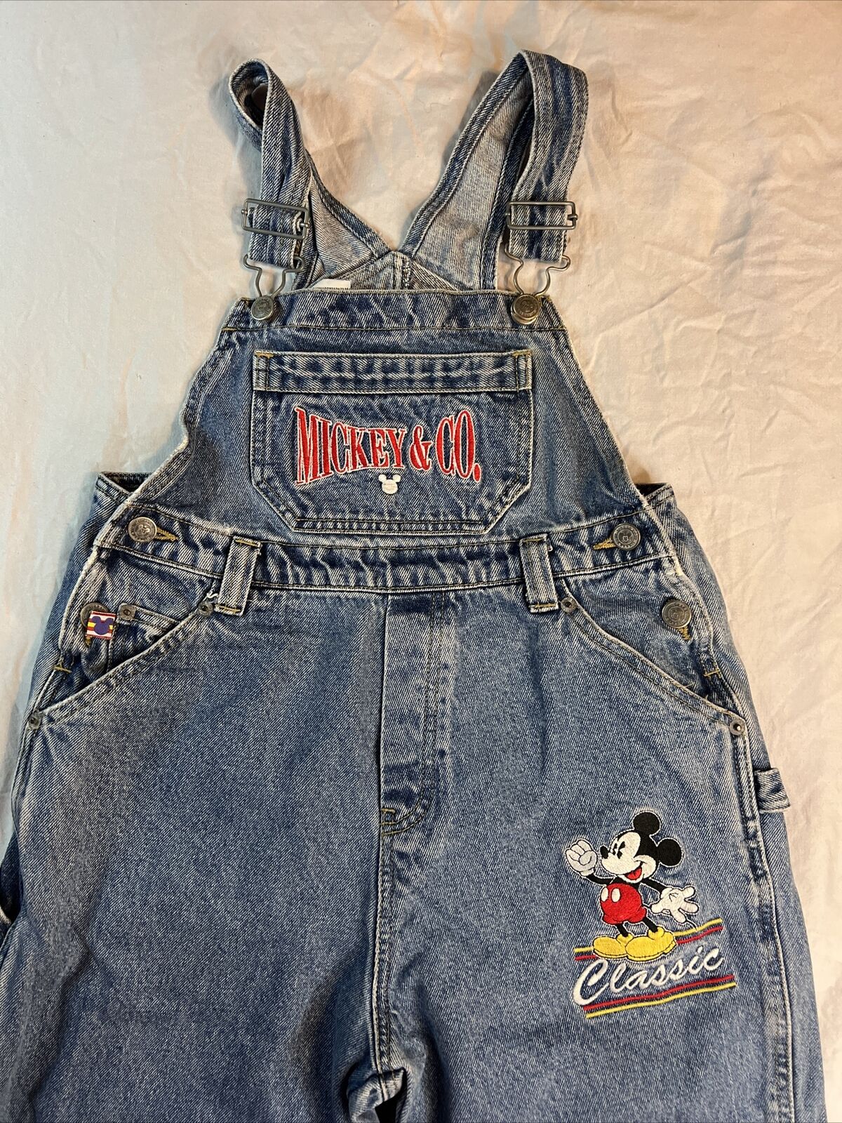 Vintage Disney Overalls Mickey & Co. Classic Mouse embroidery Size 12 Denim Bibs