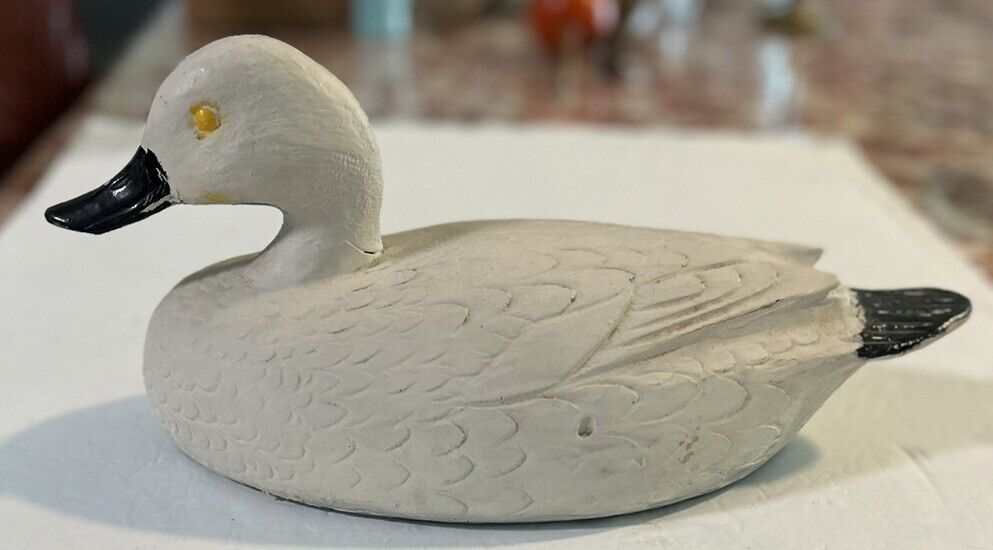 VTG Wooden 13.5” Handmade Hand Painted Decoy Duck White Rustic 