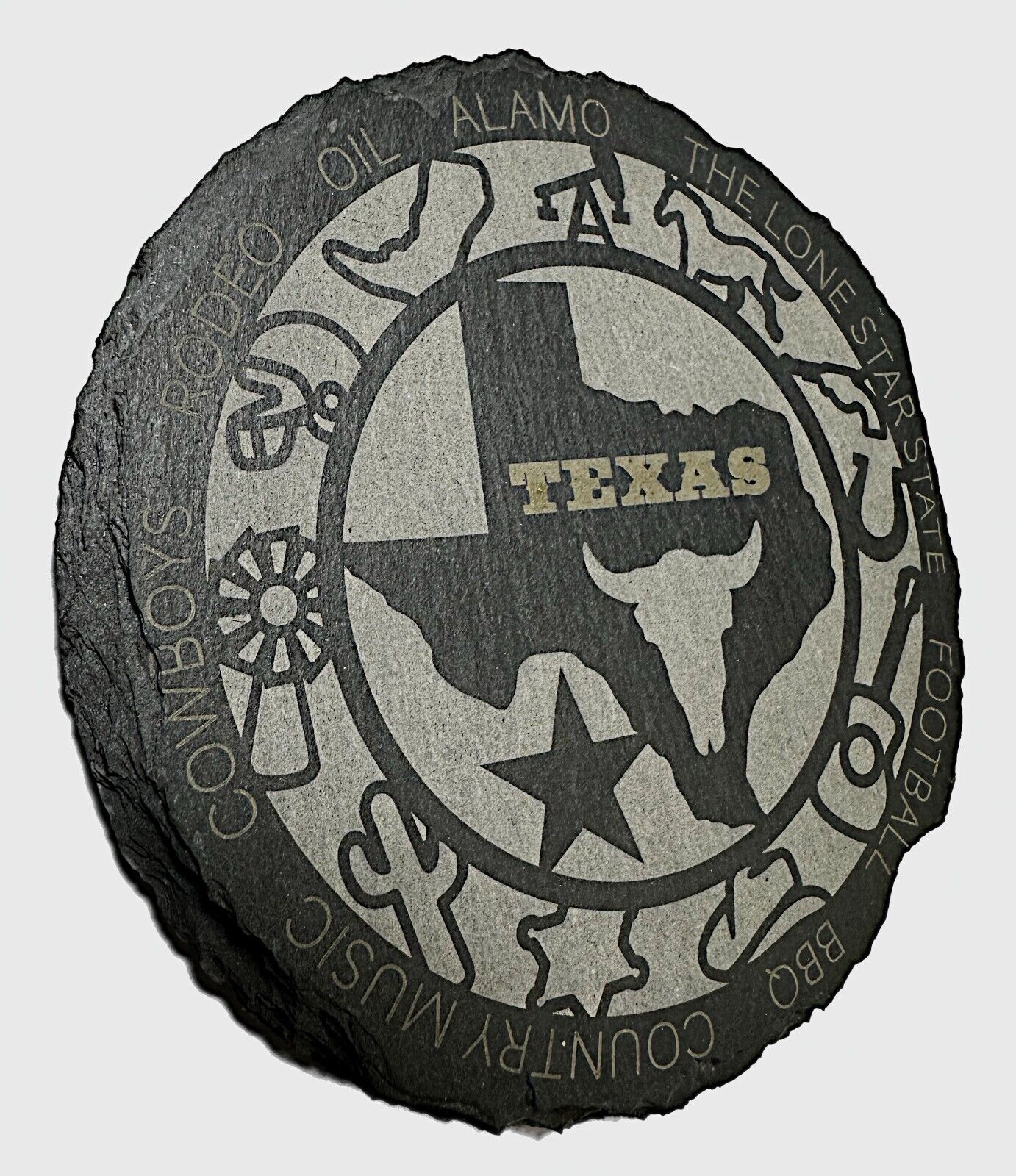 Round Slate Stone Drink Coasters Featuring All U.S. States & USA Design Engraved