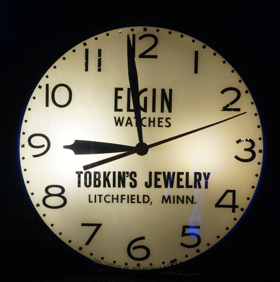 Vintage 1954 Pam Bubble Glass Elgin Watches Advertising Wall Clock - ORIGINAL