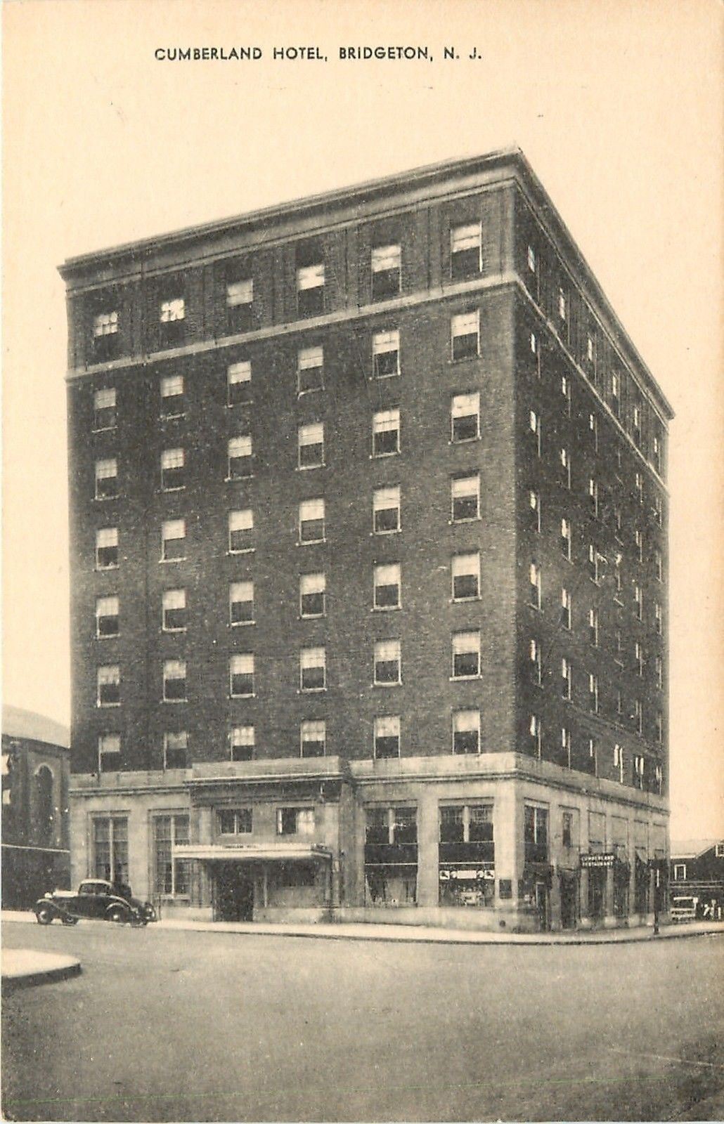 Bridgeton New Jersey~Cumberland Hotel~Front Entrance~Restaurant~Car~1910