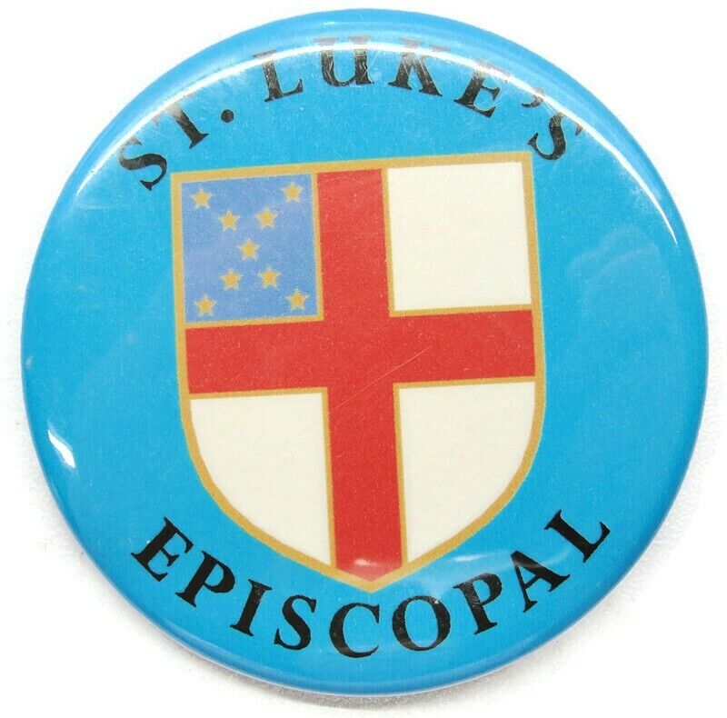 Vintage St. Luke\'s Episcopal Church Button Pin Blue Shield