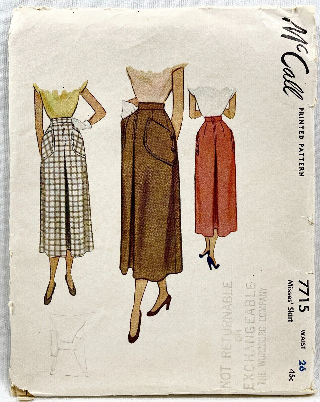 1949 McCall Sewing Pattern 7715 Womens Skirt Size 14 26 Waist Vntg Fashion 11814