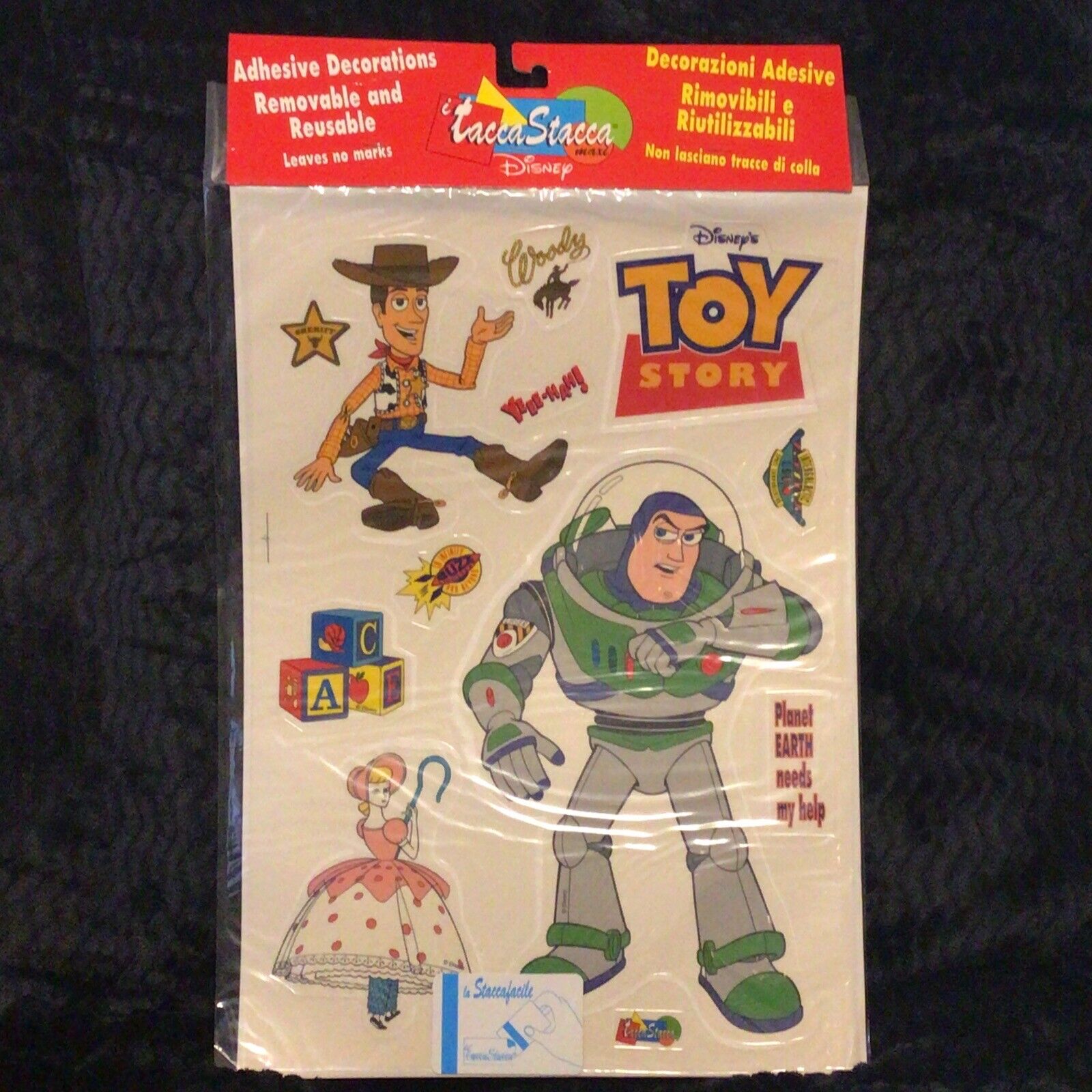 Vint 90s Tacca Stacca Disney Original Toy Story Reusable Adhesive Decoration NOS