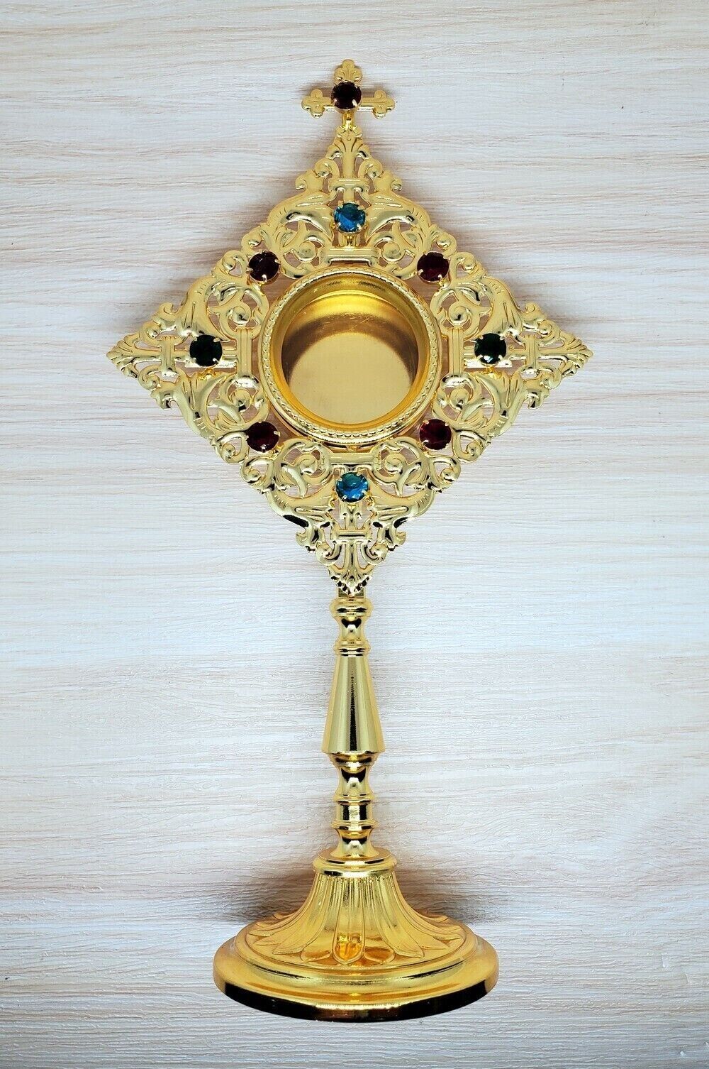 Brass Standing Reliquary Relic Holder for Catholic Church Supplies（with stones）