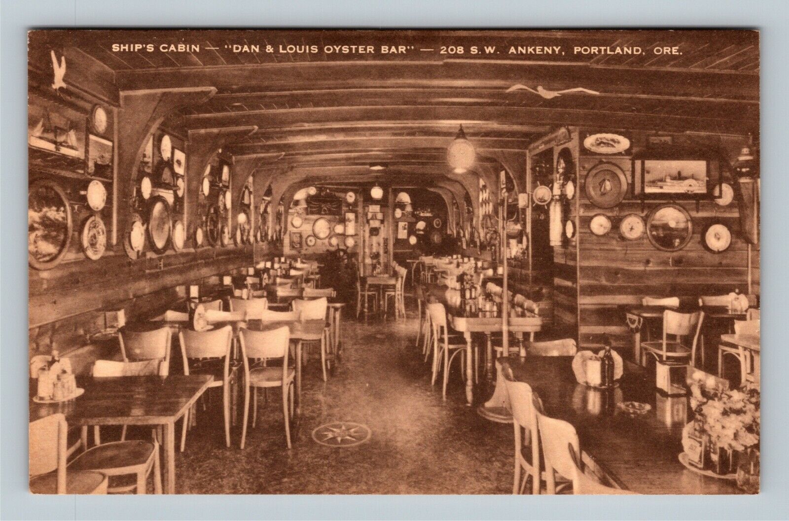 Portland OR Ship's Cabin Oyster Bar Dining Restaurant Oregon Vintage Postcard