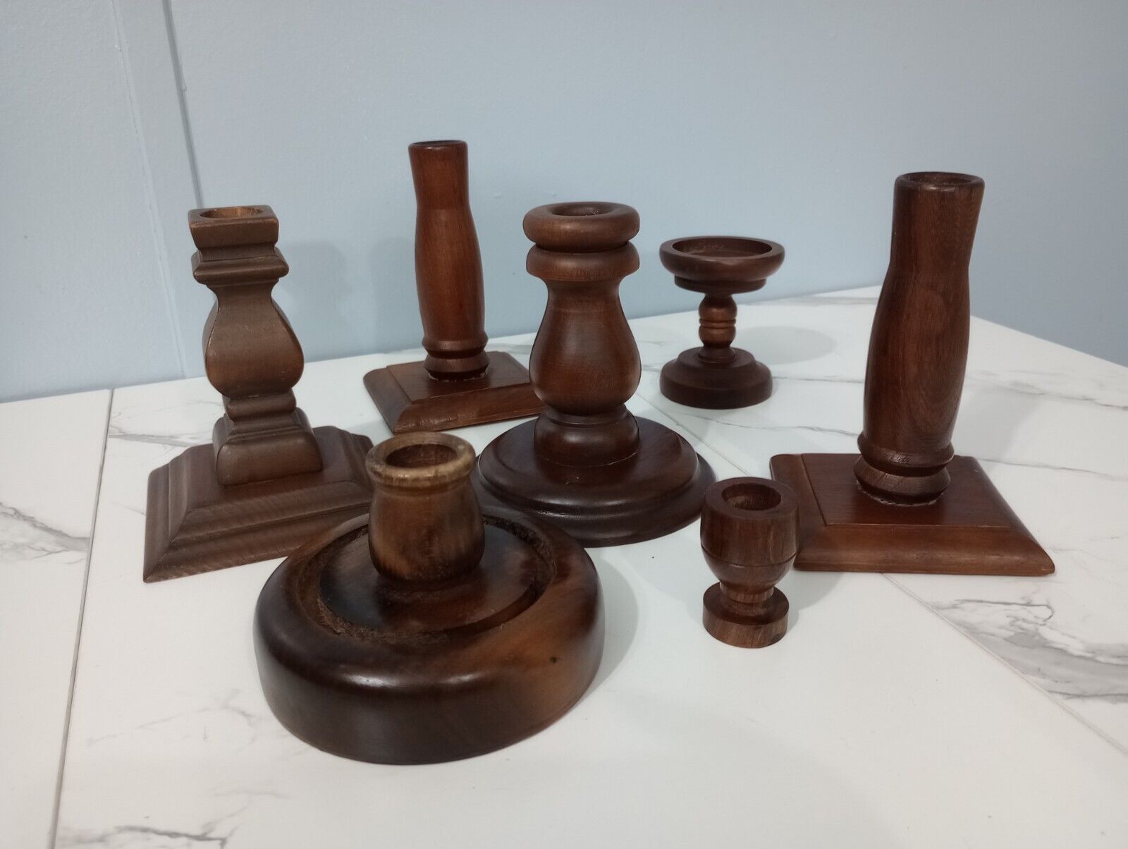 Vintage Wooden Candle Holders Lot Of  7
