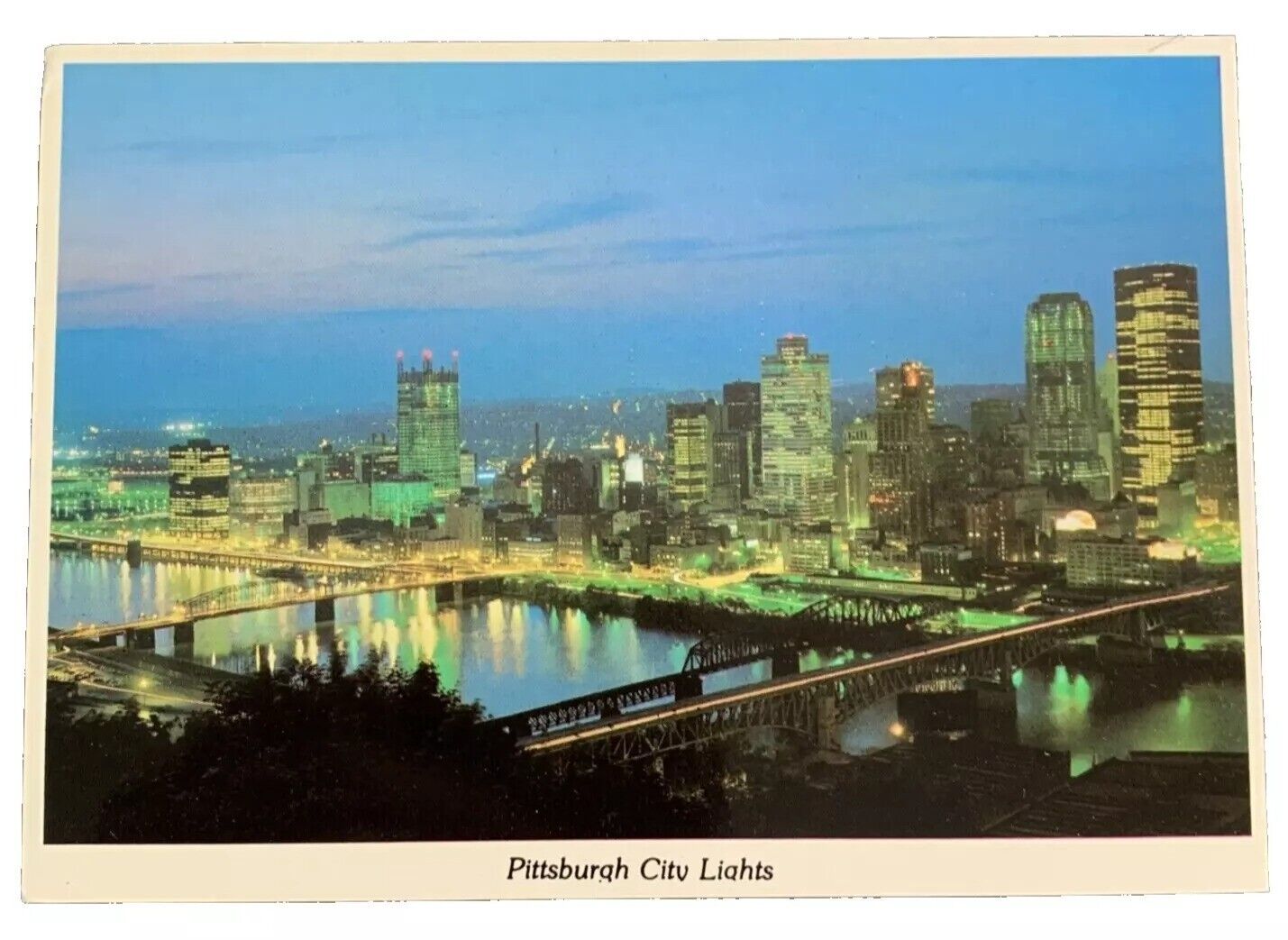 Pittsburgh City Lights Pennsylvania Postcard 1985 Unposted Vintage