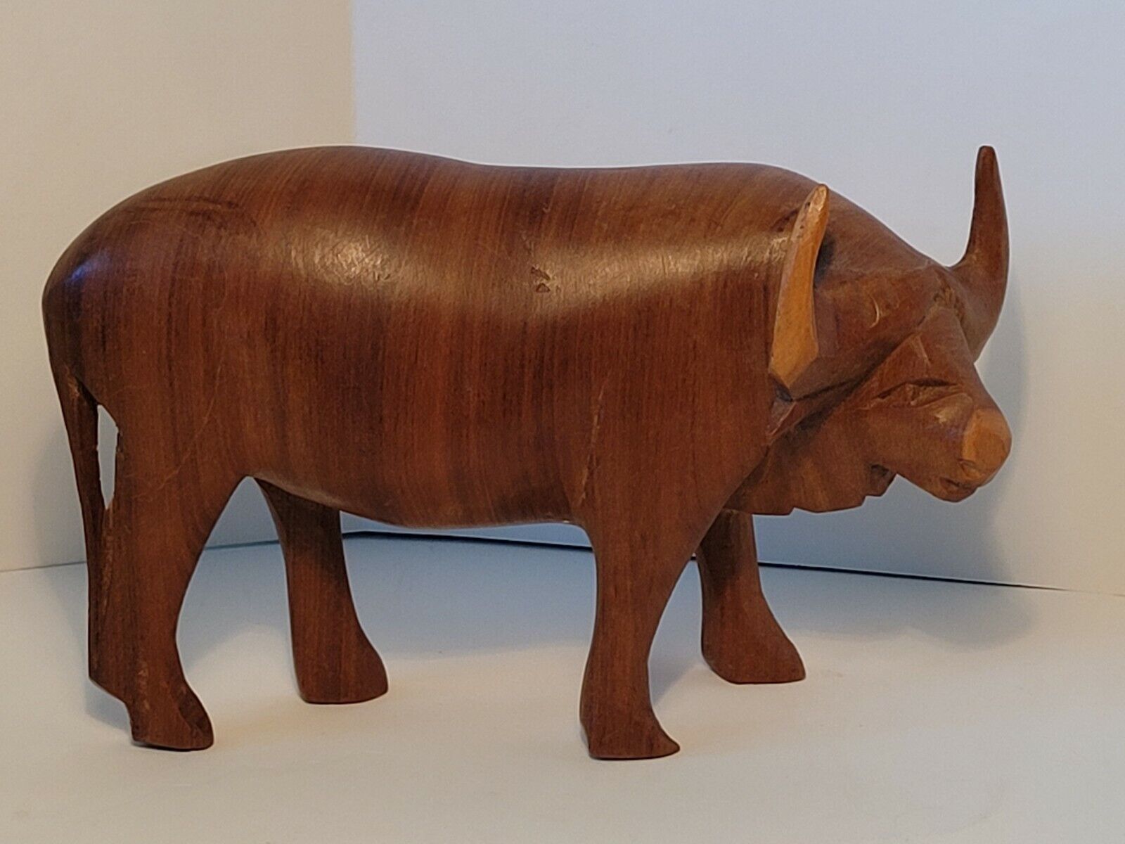 Carved Wooden African Water Buffalo Figurine Collectible Decor Animal